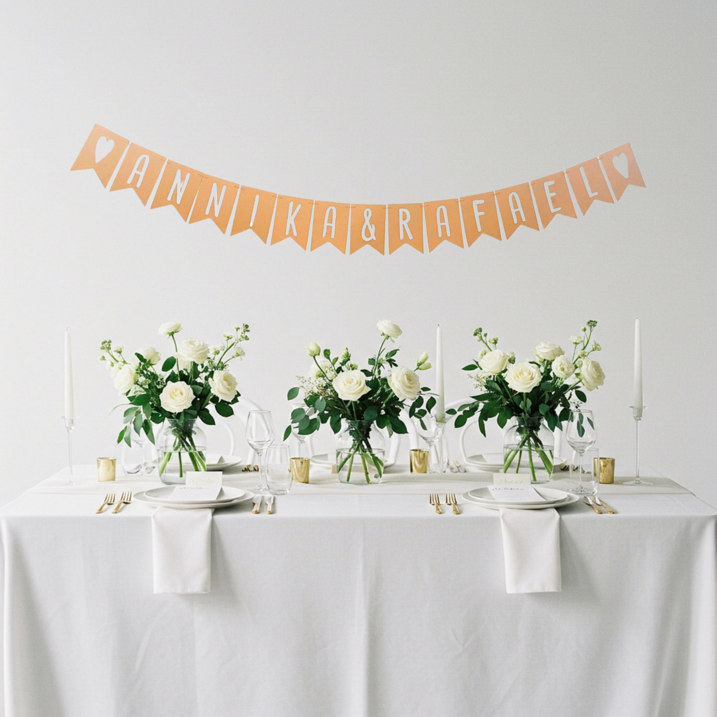 Wimpelkette "Hochzeitspaar" mit eigenen Namen für Hochzeitsdekoration