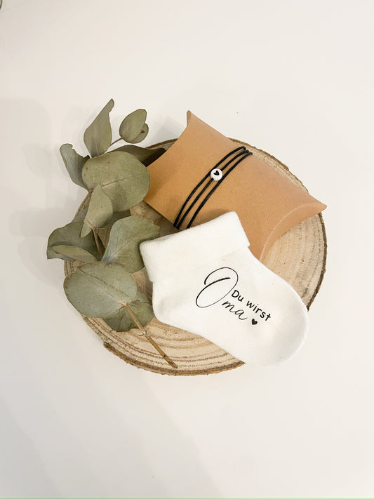 Babysocke um Schwangerschaft verkünden, Socken mit Aufdruck, Du wirst Papa, Du wirst Oma