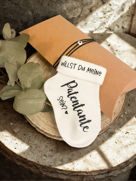 Babysocke mit Aufschrift "Willst du meine Patentante sein?" | Geschenk Idee Patentante fragen | Überraschung
