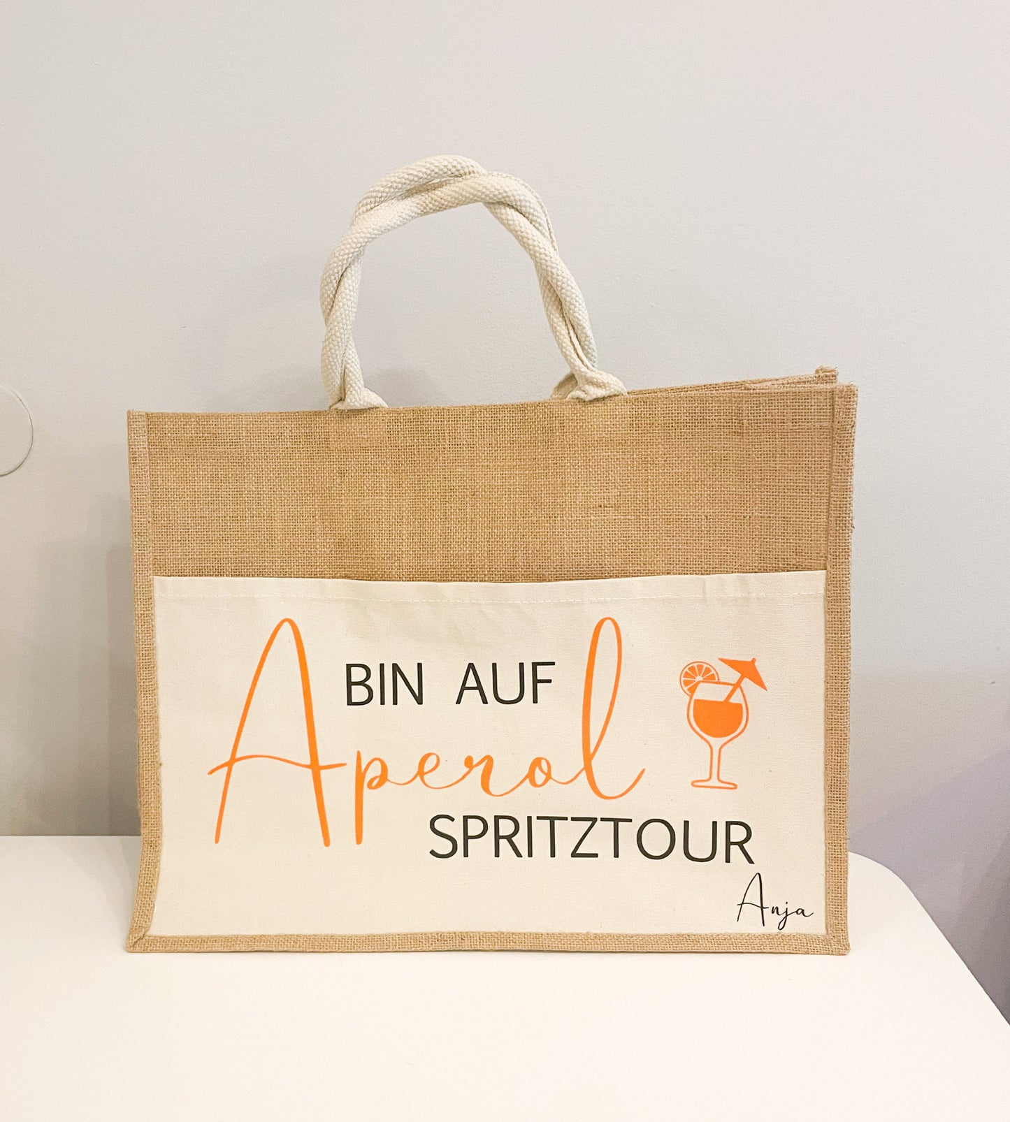 XL Jutetasche „Aperol Spritztour“ personalisiert | Große Strandtasche mit Namen | Shopper Tasche für den Sommer | Geschenk für Freundin