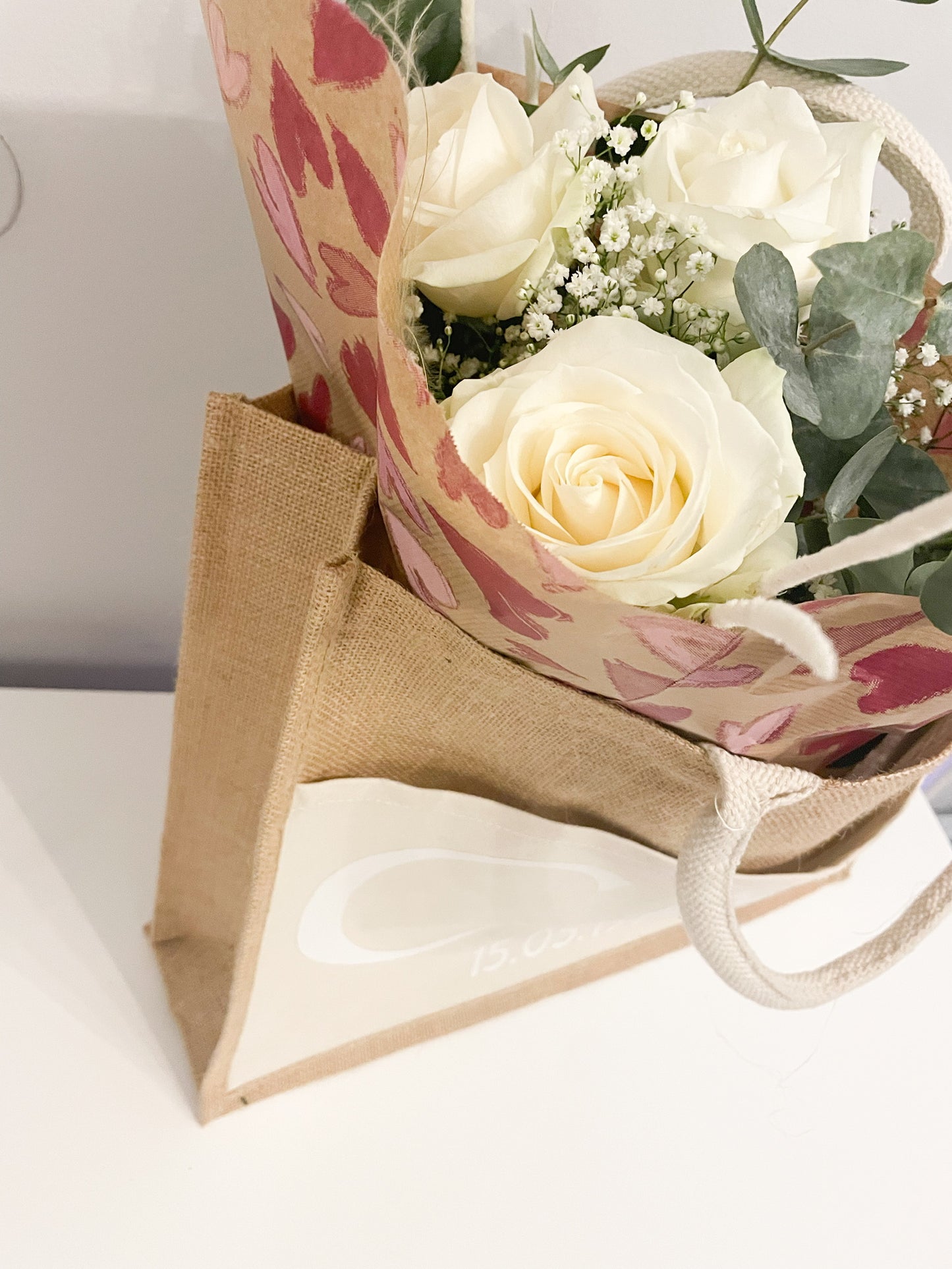 XL Jutetasche personalisiert mit Anfangsbuchstaben und Datum l Geschenk Hochzeit, Hochzeitstag, Silberhochzeit