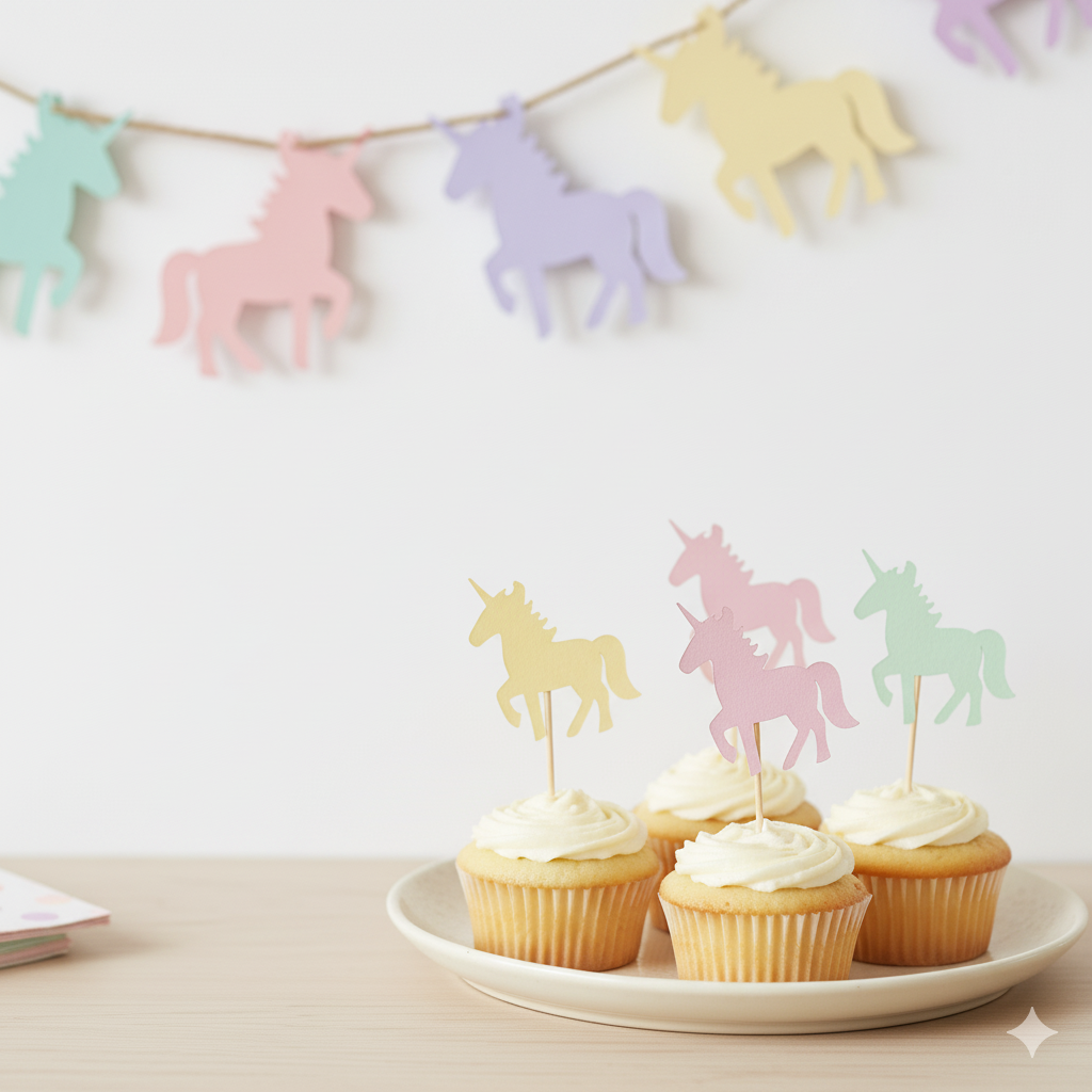 Einhorn-Partyset: Girlande & Caketopper