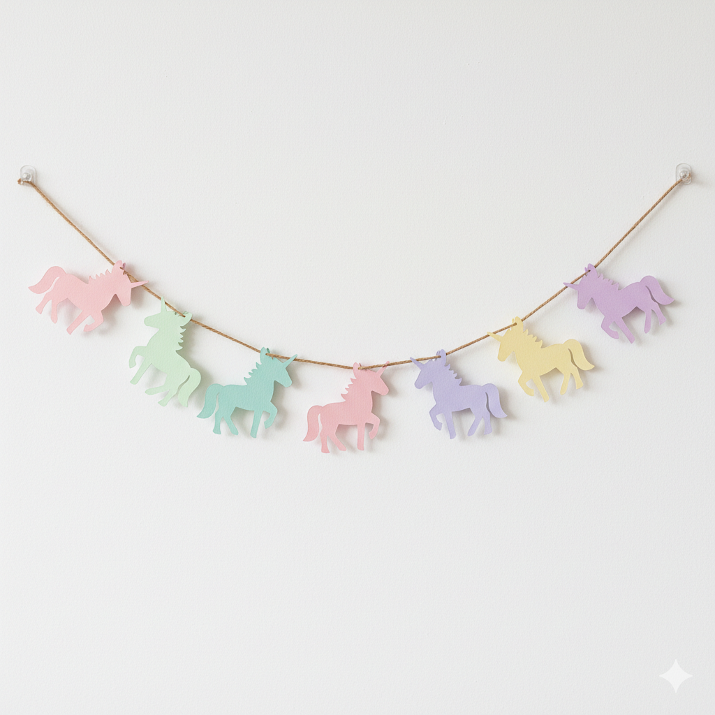 Einhorn-Partyset: Girlande & Caketopper