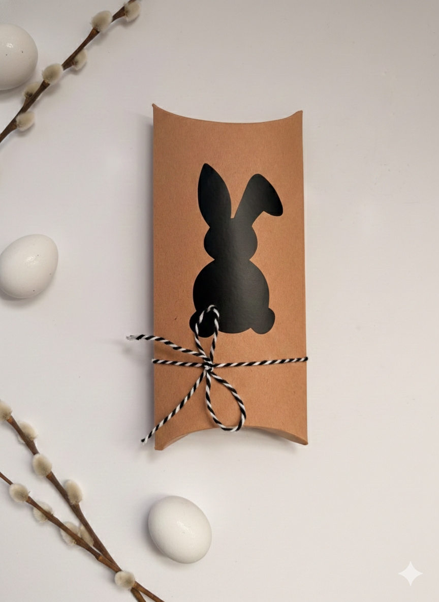 Geschenkverpackung Ostern – Hasen-Pappschachtel mit Baumwollschnur – Nachhaltige Osterverpackung für kleine Geschenke & Süßigkeiten