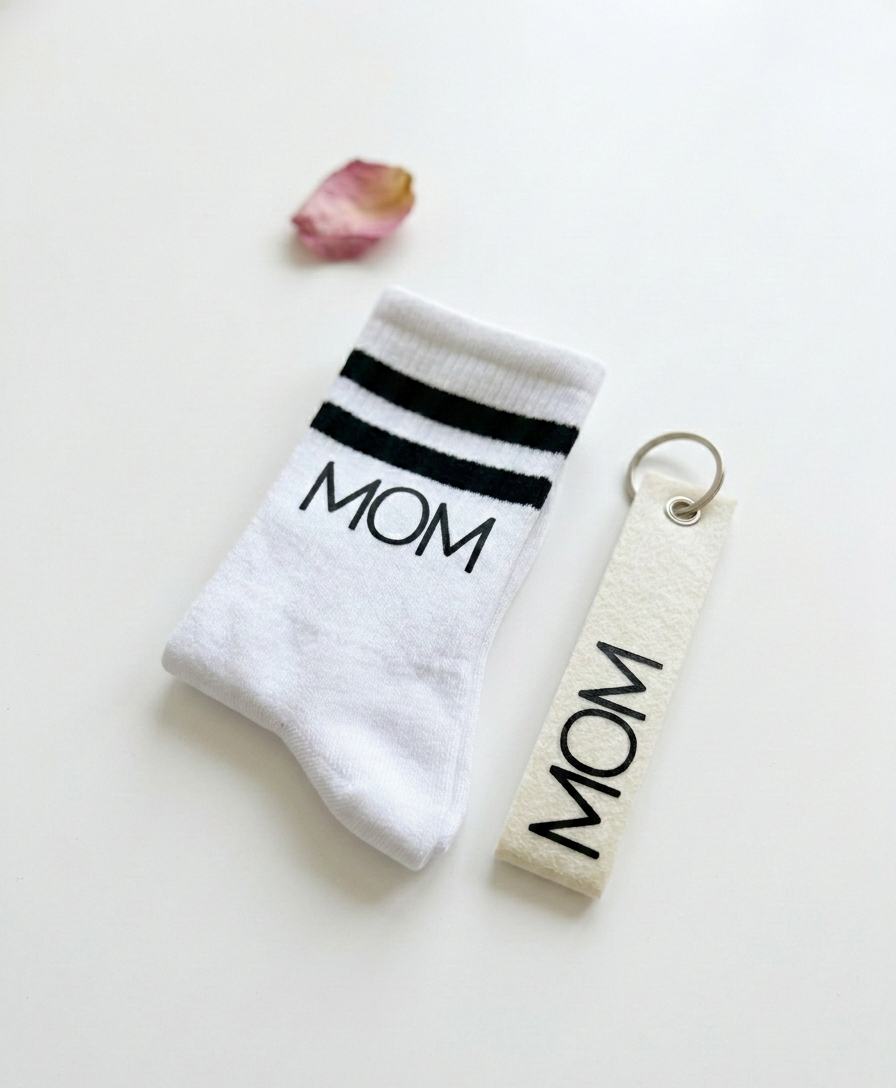 MOM-Set: Socken & Schlüsselanhänger – Das perfekte Geschenk für Mama, werdende Mamas & zum Muttertag