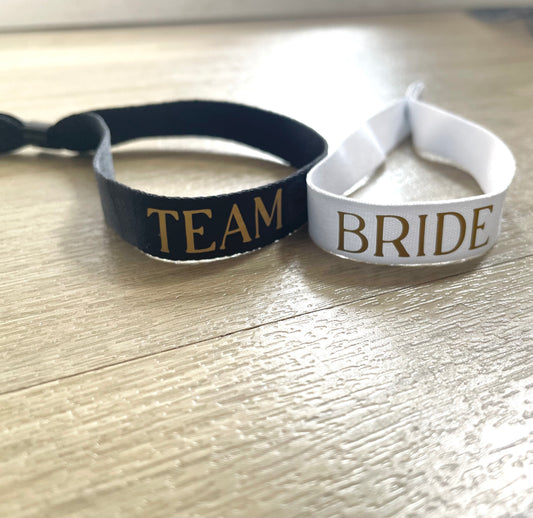 JGA Armbänder „Bride“ & „Team Bride“ | Stoffarmbänder für den Junggesellinnenabschied | Accessoire für Team Braut & Braut