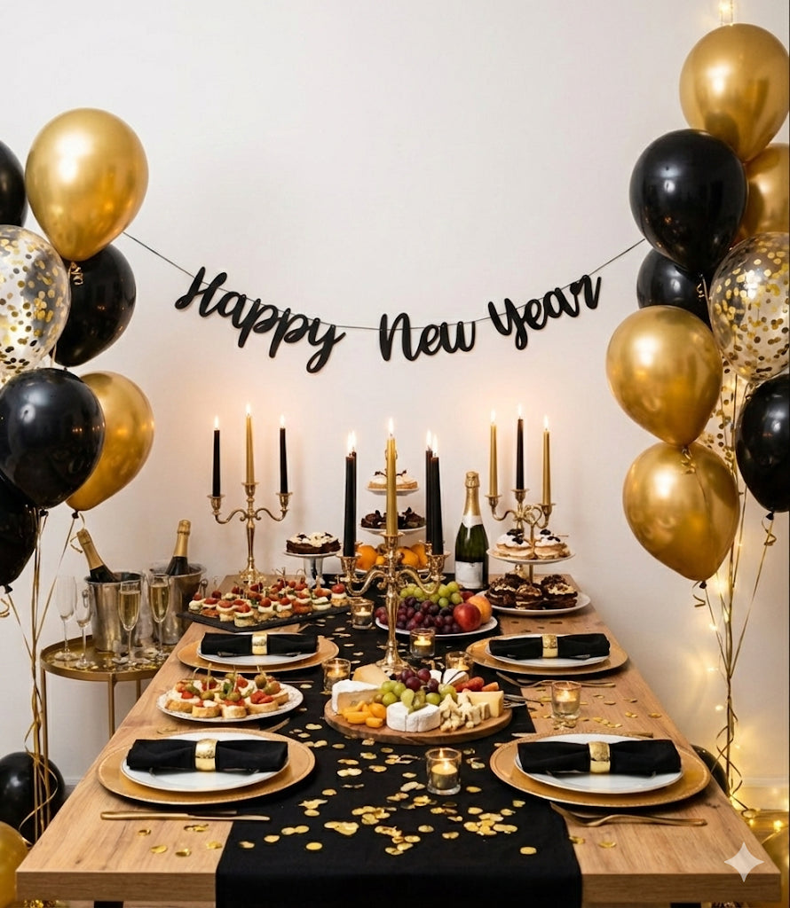 Happy New Year - Silvester Girlande | New Years Eve | Banner in Gold / Silber / Roségold