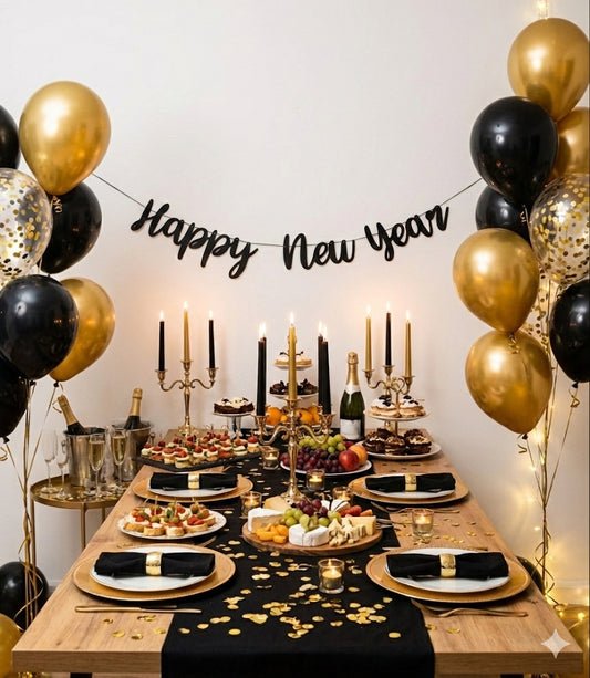 Happy New Year - Silvester Girlande | New Years Eve | Banner in Gold / Silber / Roségold