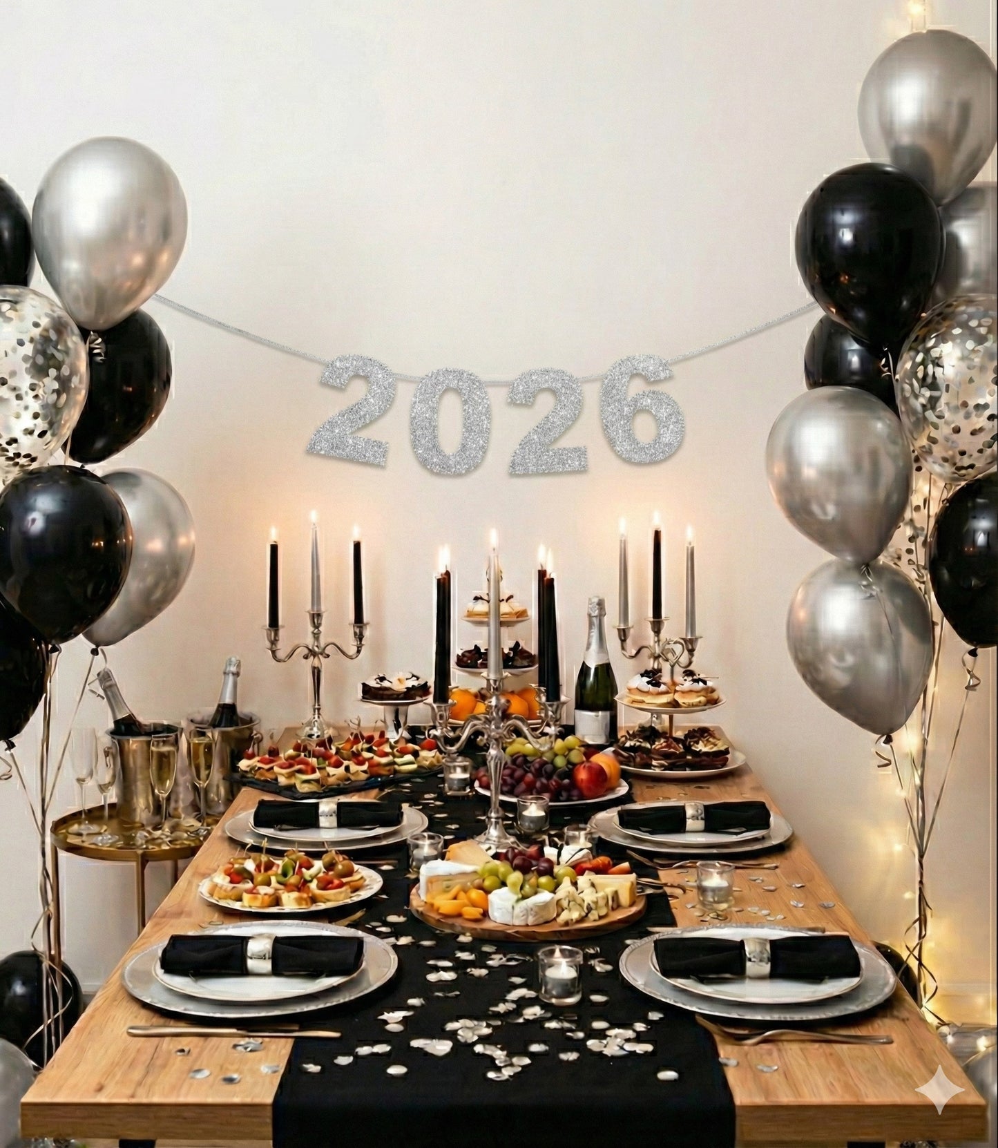 Silvester Girlande 2026 | New Years Eve 2026 | Banner in Gold / Silber / Roségold