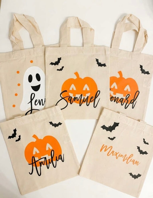 Halloween Tasche personalisiert mit Namen | Süßes oder Saures Beutel Kinder | Personalisierte Halloweentasche Stoffbeutel Mitbringsel