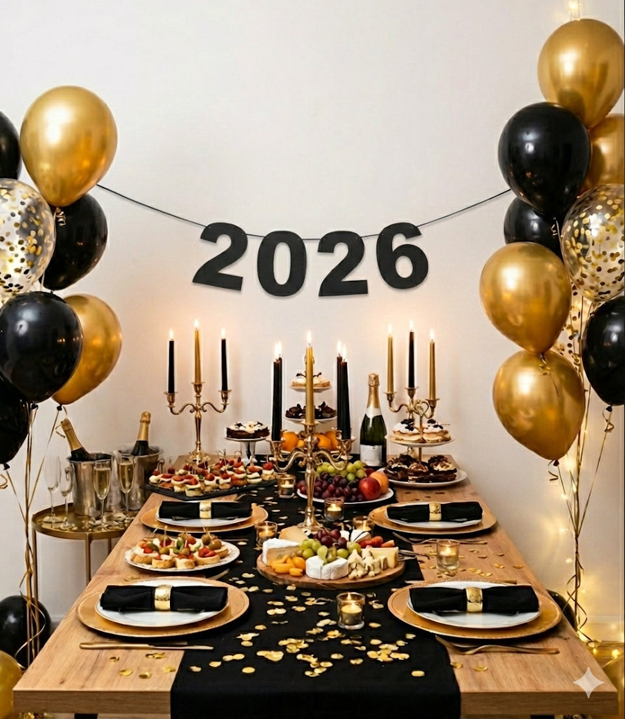 Silvester Girlande 2026 | New Years Eve 2026 | Banner in Gold / Silber / Roségold