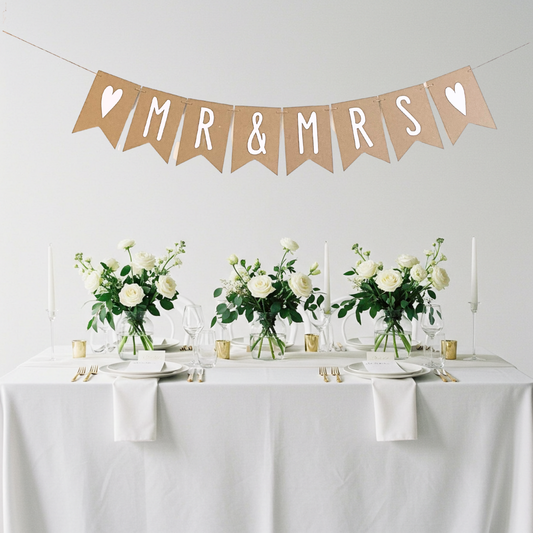 Wimpelkette Mr & Mrs Hochzeitsgirlande mit Wunschname personalisiert braun