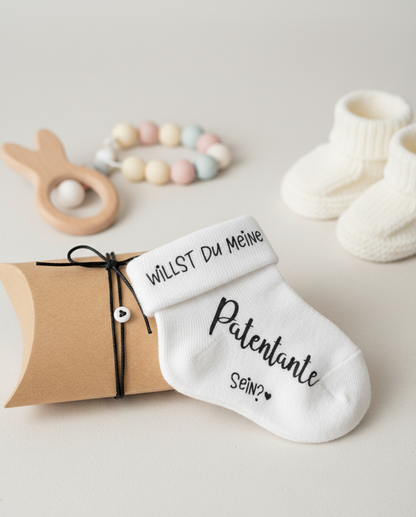 Babysocke mit Aufschrift "Willst du meine Patentante sein?" | Geschenk Idee Patentante fragen | Überraschung