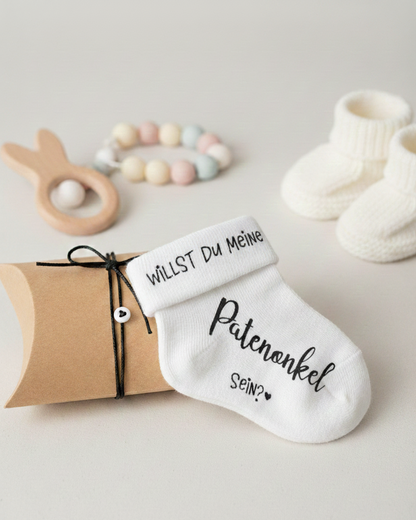 Babysocke mit Aufschrift "Willst du meine Patentante sein?" | Geschenk Idee Patentante fragen | Überraschung