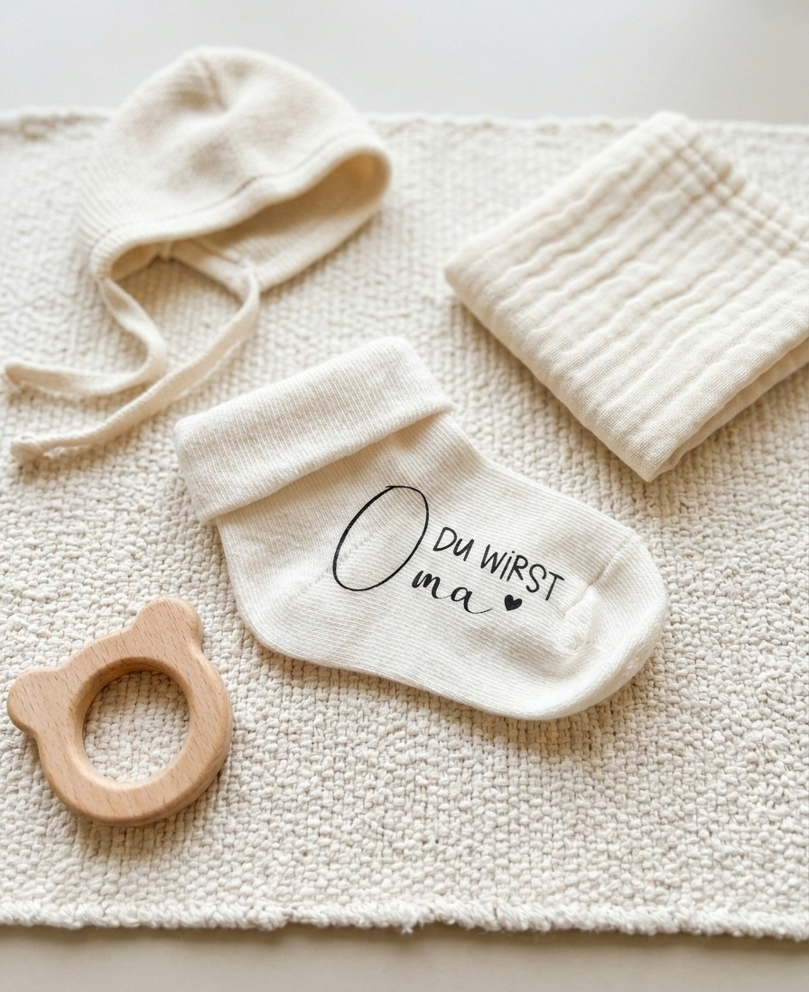 Babysocke um Schwangerschaft verkünden, Socken mit Aufdruck, Du wirst Papa, Du wirst Oma