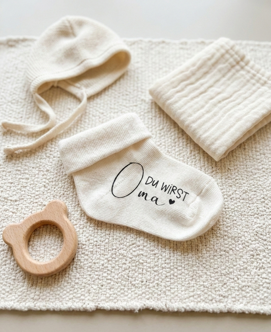 Babysocke um Schwangerschaft verkünden, Socken mit Aufdruck, Du wirst Papa, Du wirst Oma