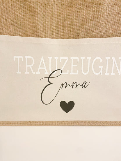 Jutetasche Trauzeugin personalisiert mit Namen | Geschenk, um deine Trauzeugin zu fragen | Tragetasche „Willst du meine Trauzeugin sein“