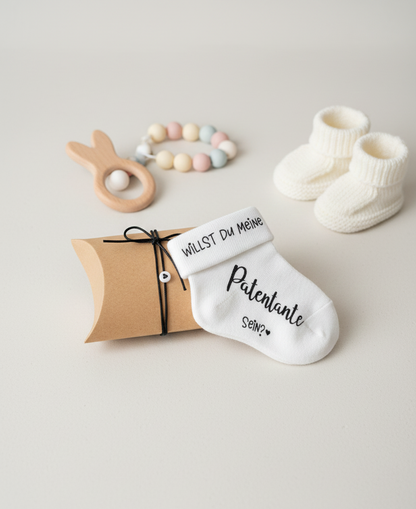 Babysocke mit Aufschrift "Willst du meine Patentante sein?" | Geschenk Idee Patentante fragen | Überraschung