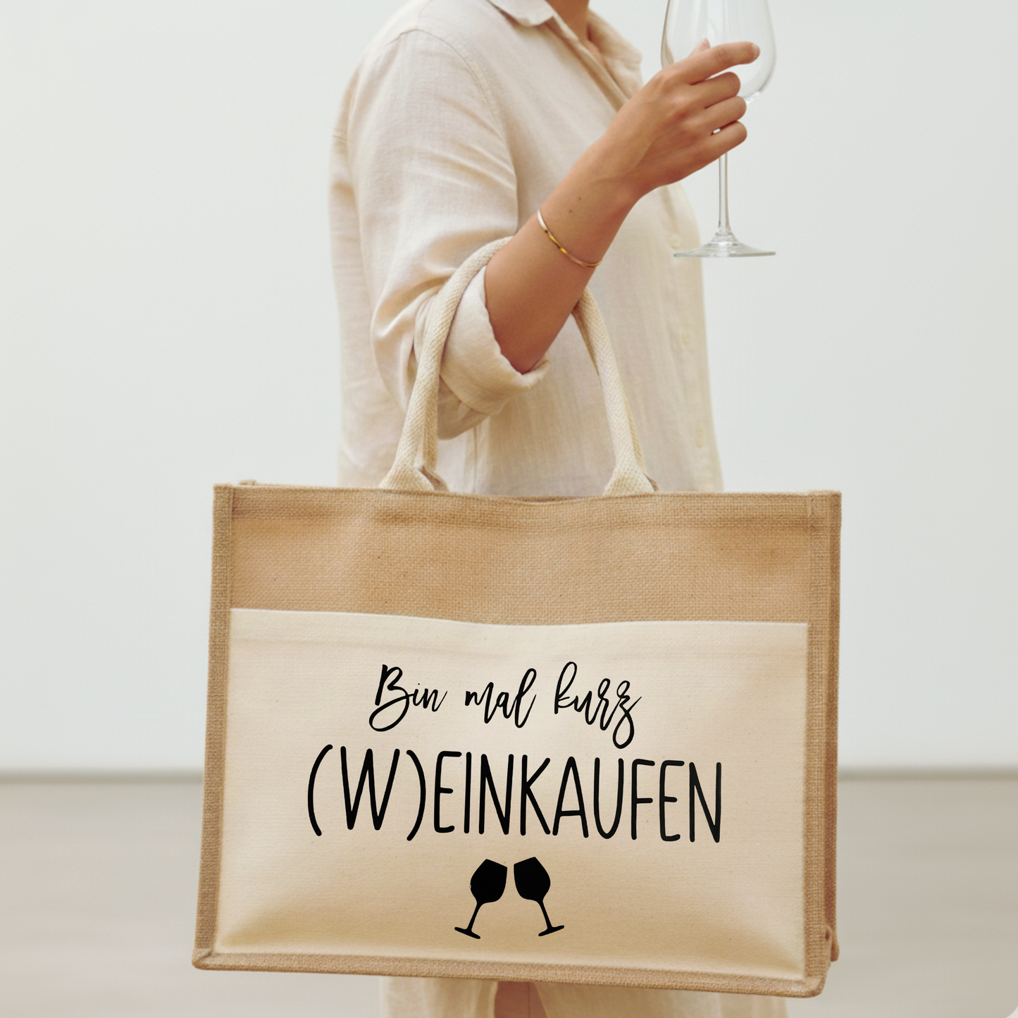 Jute-Shopper Ich bin kurz Weinkaufen