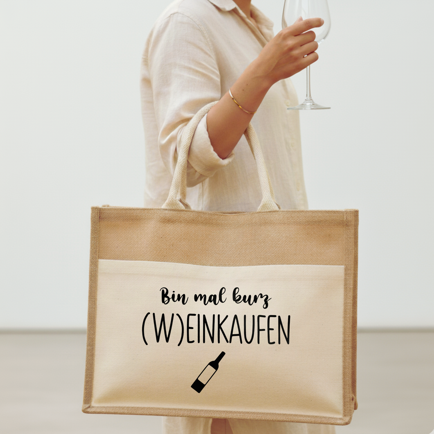 Jute-Shopper Ich bin kurz Weinkaufen