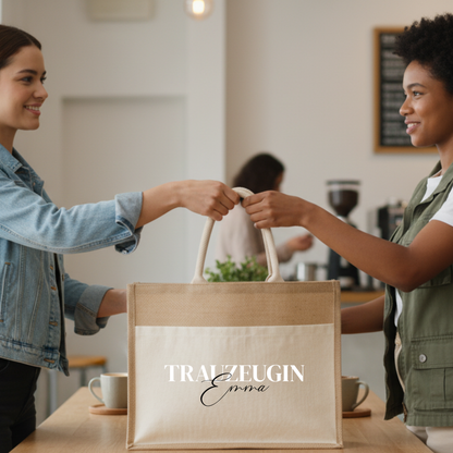 Jutetasche Trauzeugin personalisiert mit Namen | Geschenk, um deine Trauzeugin zu fragen | Tragetasche „Willst du meine Trauzeugin sein“
