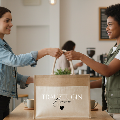 Jutetasche Trauzeugin personalisiert mit Namen | Geschenk, um deine Trauzeugin zu fragen | Tragetasche „Willst du meine Trauzeugin sein“