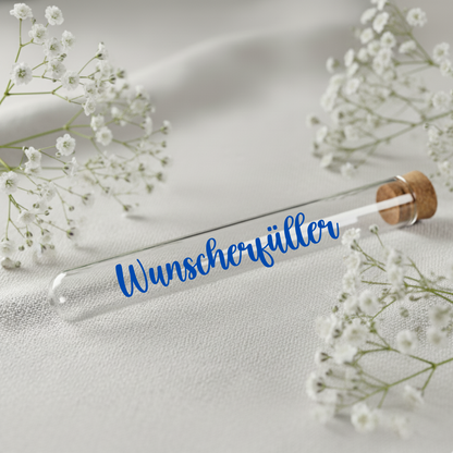 Geldgeschenk Wunscherfüller Reagenzglas mit Juteschnur und Anhänger