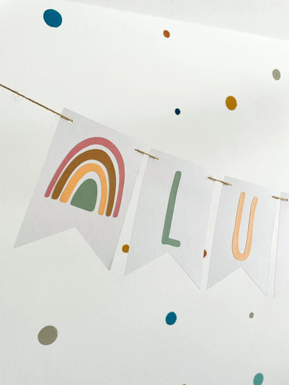 Wimpelkette Taufe Regenbogen mit eigenem Namen